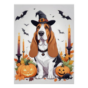 Póster Basset Hound Halloween - Bonito E Engraçado Animal