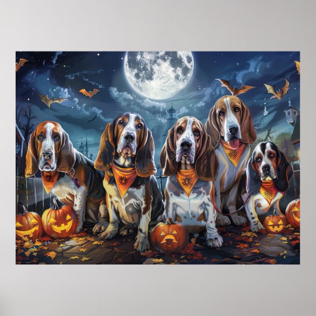 Poster Basset Hound Halloween Spooky (Frente)