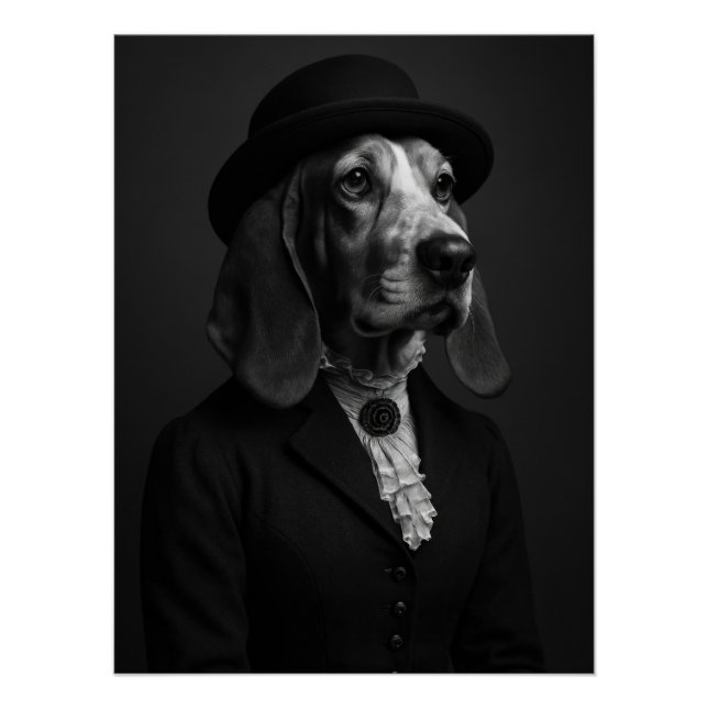 Póster Basset Hound in Bowler Hat & Ruffled Blouse (Frente)