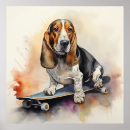 Poster Basset Hound sentado no skate