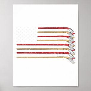 Poster Bastão de Hóquei Bandeira dos EUA Hóquei no Gelo J