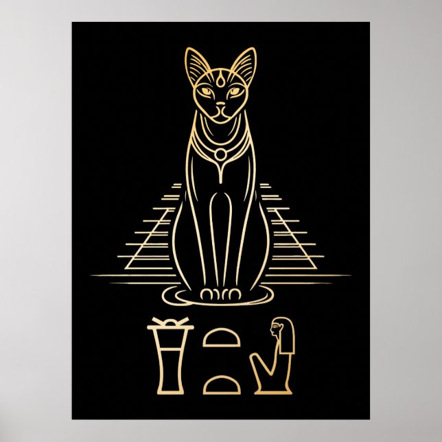 Poster Bastet com nome em hieróglifos e Pirâmide do Egito (Frente)