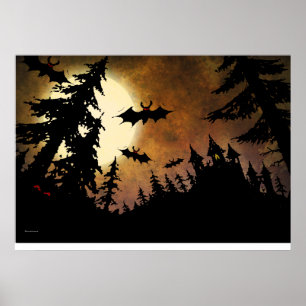 Poster Bastões, castelo e lua do Dia das Bruxas