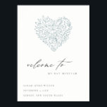 Poster Bat Mitzvah, Coração Floral Azul, Bonito, Bat Mitz<br><div class="desc">Se precisar de mais alguma personalização,  por favor,  sinta-se à vontade para me enviar uma mensagem em yellowfebstudio@gmail.com.</div>