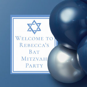 Poster Bat Mitzvah Party Light Blue Star de David