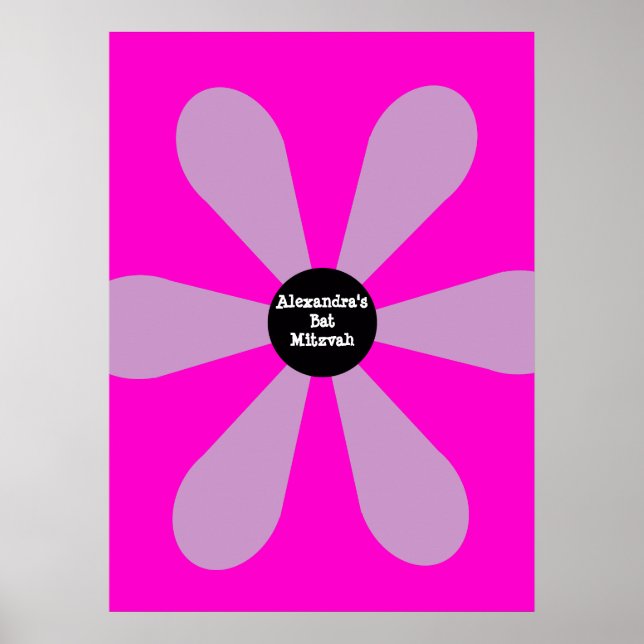 Poster Bat Mitzvah - Sinal de Flor Azul Rosa Conselho (Frente)