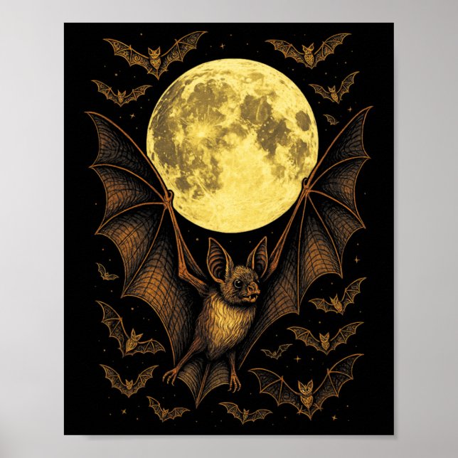 Poster Bat Moon Halloween Gothic Spooky Night (Frente)