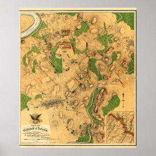 Póster Batalha de Antietam - mapa panorâmico 3 da guerra