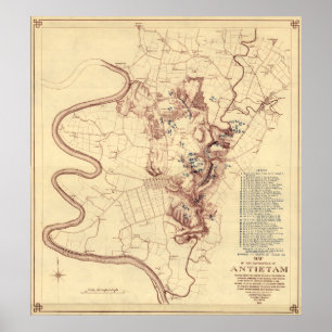 Póster Batalha de Antietam - mapa panorâmico 5 da guerra