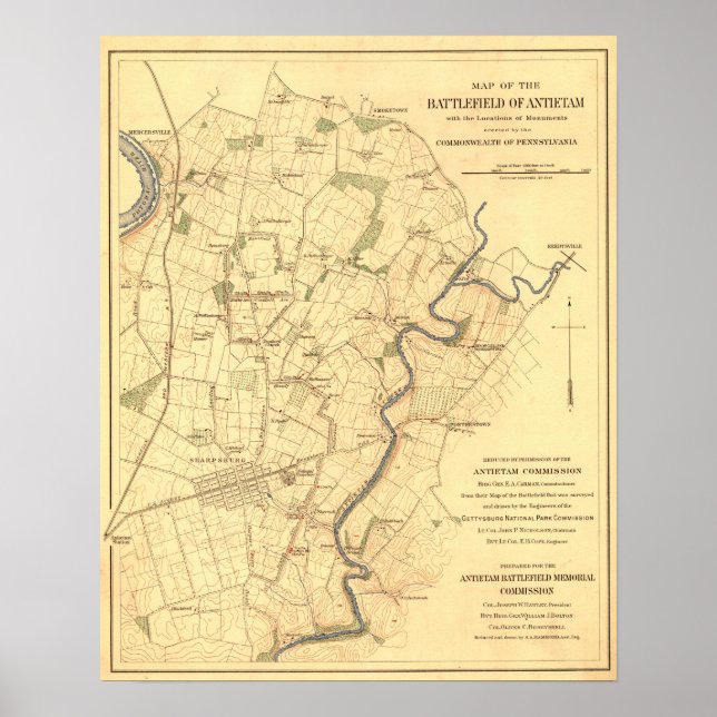 Poster Batalha de Antietam - Mapa Panorâmico da Guerra Ci (Frente)