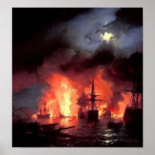 Póster Batalha de Cesme na noite