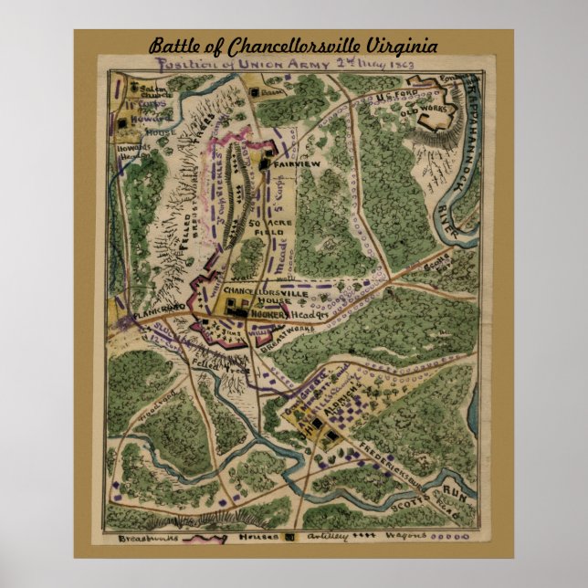 Póster Batalha de Chancellorsville Virginia - Mapa (Frente)