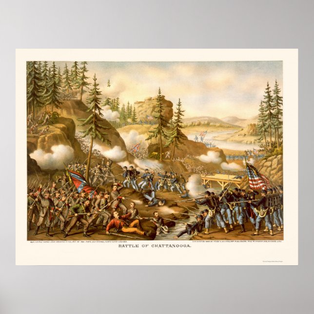 Póster Batalha de Chattanooga por Kurz e Allison 1863 (Frente)