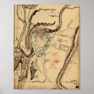 Poster Batalha de Chickamauga - mapa panorâmico 3 da