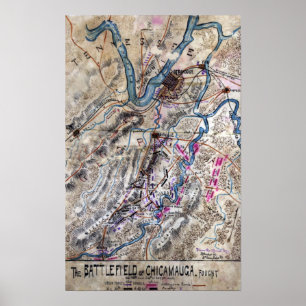 Poster Batalha de Chickamauga - mapa panorâmico da guerr