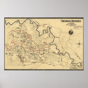 Póster Batalha de Chickamauga - Mapa Panorâmico da Guerra