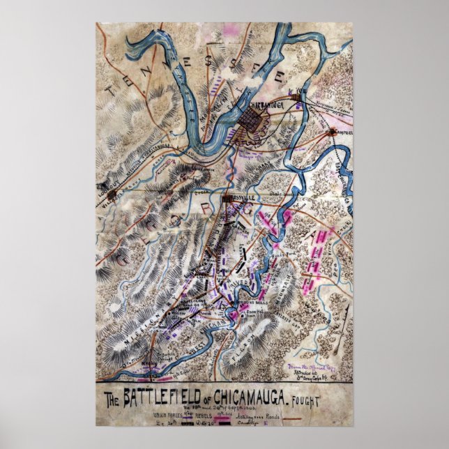 Poster Batalha de Chickamauga - Mapa Panorâmico da Guerra (Frente)