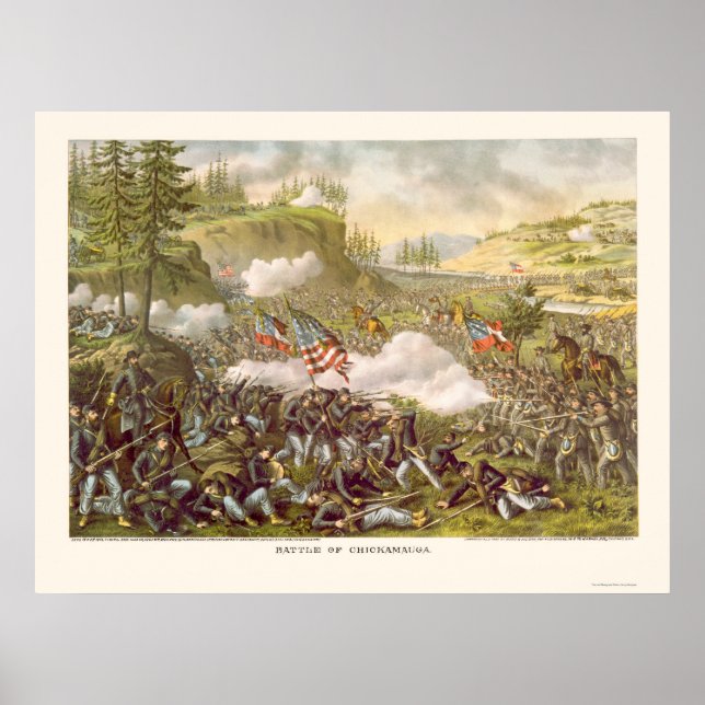 Poster Batalha de Chickamauga por Kurz e Allison 1863 (Frente)