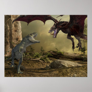 Poster Batalha de Dragão Dinossauro Tiranossauro