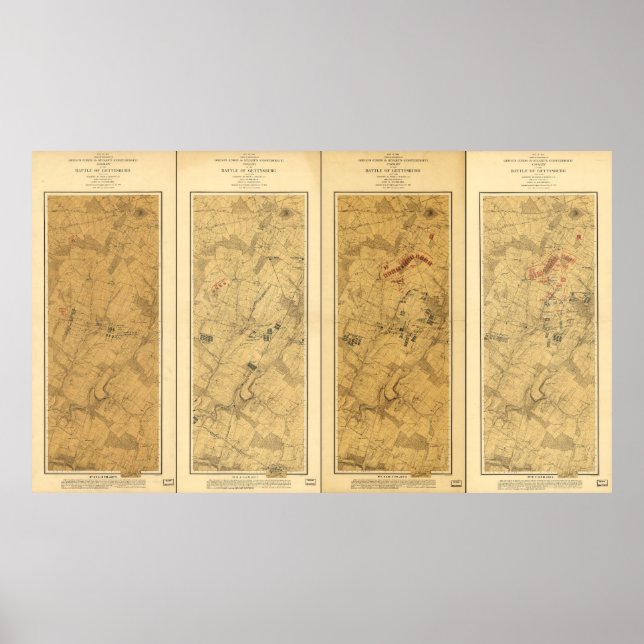 Póster Batalha de Gettysburg Campo de Operações Map 1863 (Frente)