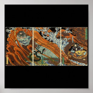 Póster Batalha de Kuji entre o samurai. Cerca de 1860.