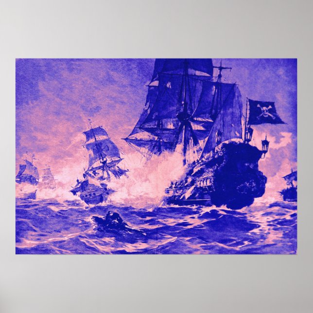 PÓSTER BATALHA DE NAVIO EM AZUL E ROSA (Frente)