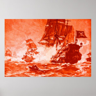PÓSTER BATALHA DE NAVIO PIRATA EM VERMELHO