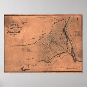 Póster Batalha de Shiloh - mapa panorâmico 2 da guerra