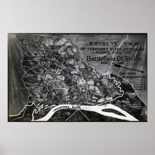 Poster Batalha de Shiloh - mapa panorâmico da guerra