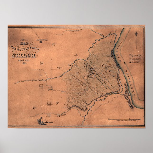 Póster Batalha de Shiloh - Mapa Panorâmico da Guerra Civi (Frente)