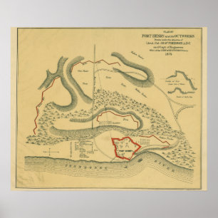 Poster Batalha do forte Henry - mapa panorâmico da guerr