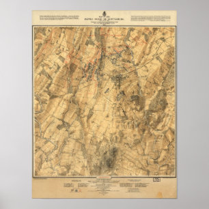 Póster Batalha do mapa de Gettysburg