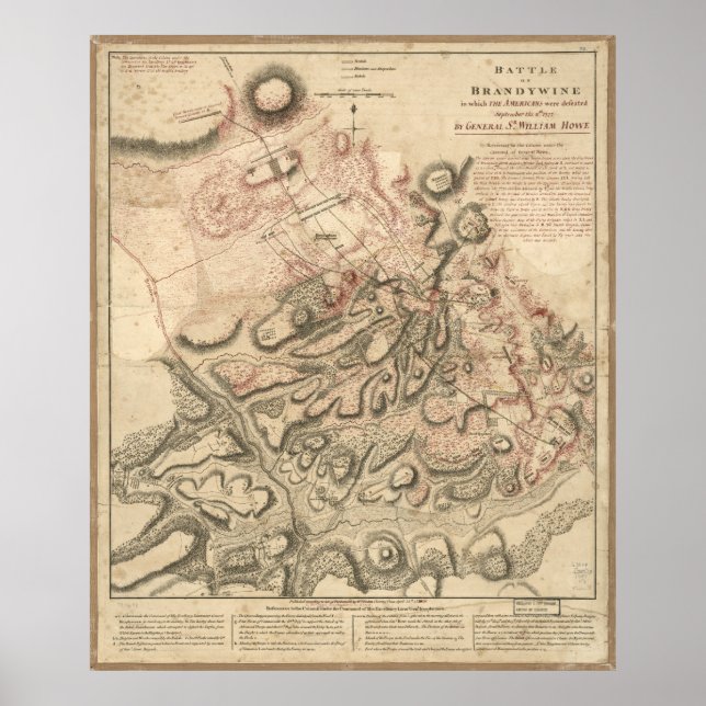 Póster Batalha Revolucionária do Mapa de Brandywine (1777 (Frente)