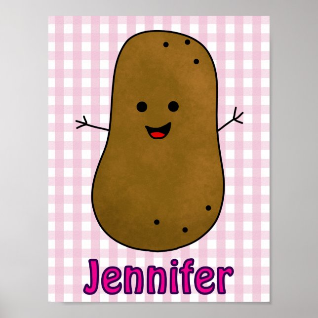 Poster Batata Xadrez Rosa Feliz Fofa Personalizada (Frente)