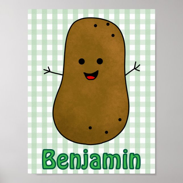 Poster Batata Xadrez Verde Feliz Fofa Personalizada (Frente)