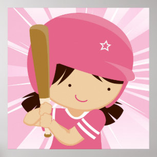 Póster Batedor de Softball em Rosa e Branco