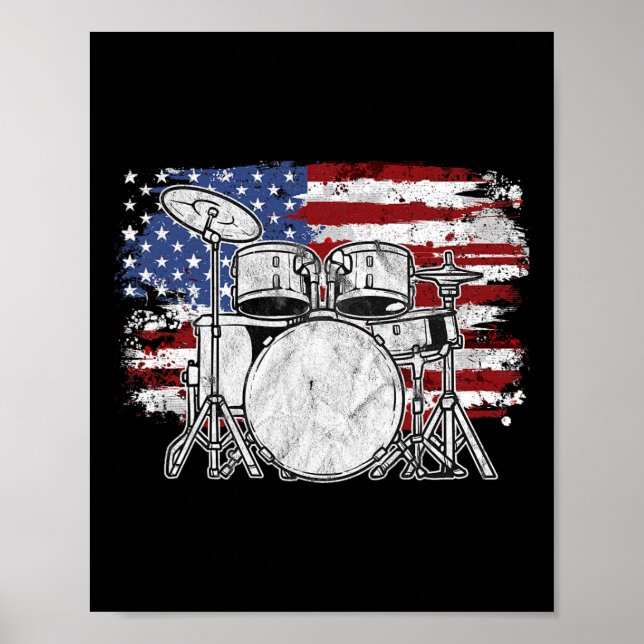 Poster Bateria Conjunto De Tambores EUA Bandeira American (Frente)