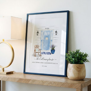 Poster Bateria Costeira de Beachy Watercolor Azul Porta F