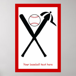 Poster Baterias cruzadas de baseball e boné preto, vermel