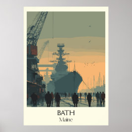 Poster Bath Maine Vintage Shipyard City Viagem Art