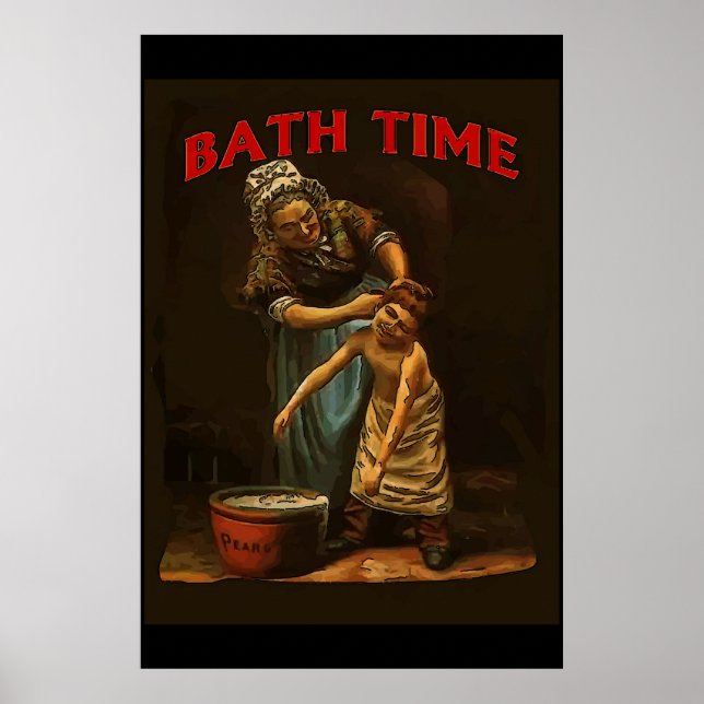Poster Bath Time, Vintage Boy no Wash Tub. (Frente)