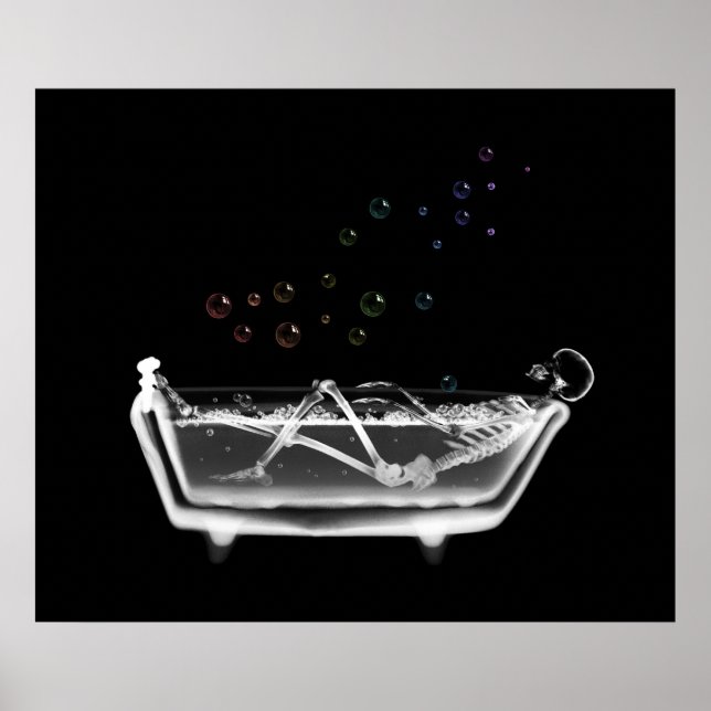 Póster Bath Tub X-Ray Skeleton - Bolhas Arco-Íris (Frente)