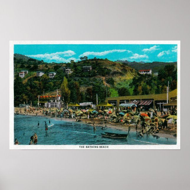 Poster Bathing Beach em Avalon, Ilha Catalina (Frente)