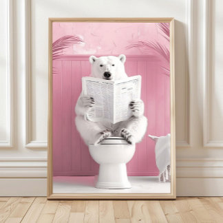 Poster Bathroom Polar Bear Print Polar Bear on Toilet Fun