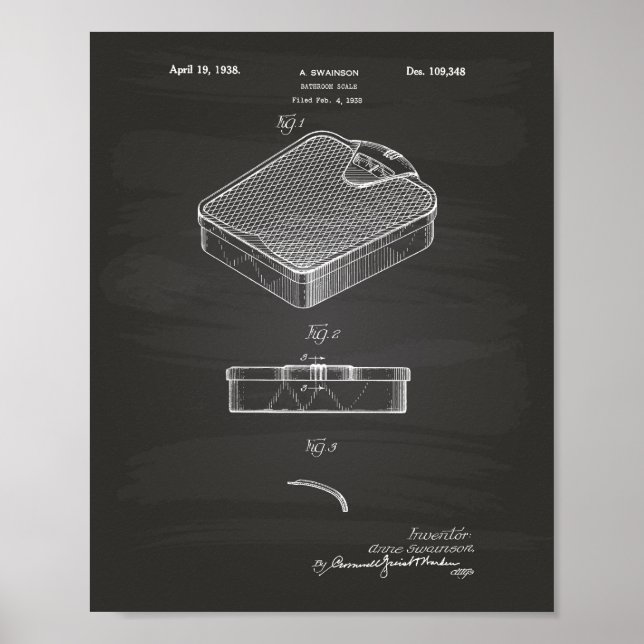 Poster Bathroom Scale 1938 Patent Art Chalkboard (Frente)