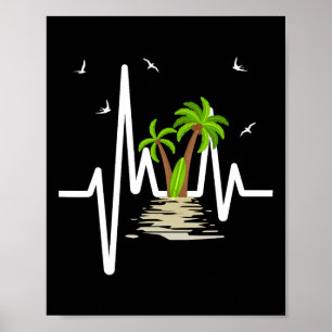 Poster Batida Do Coração Com Palmeiras Tropicais Praia Il