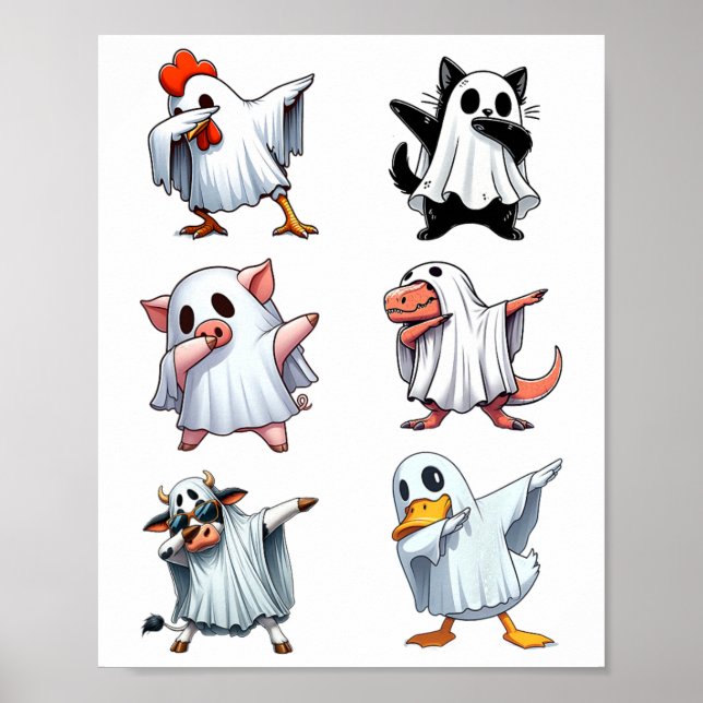 Poster Batidos Animais Fazenda Halloween Fantasma Engraça (Frente)