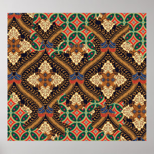 Poster Batik indonésio baseado em plantas: Padrões distin