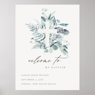 Poster Batismo da Cruz da Fauna Blue Eucalyptus Fern