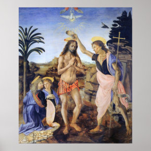 Poster Batismo de Cristo por Verrocchio, Leonardo da Vinc